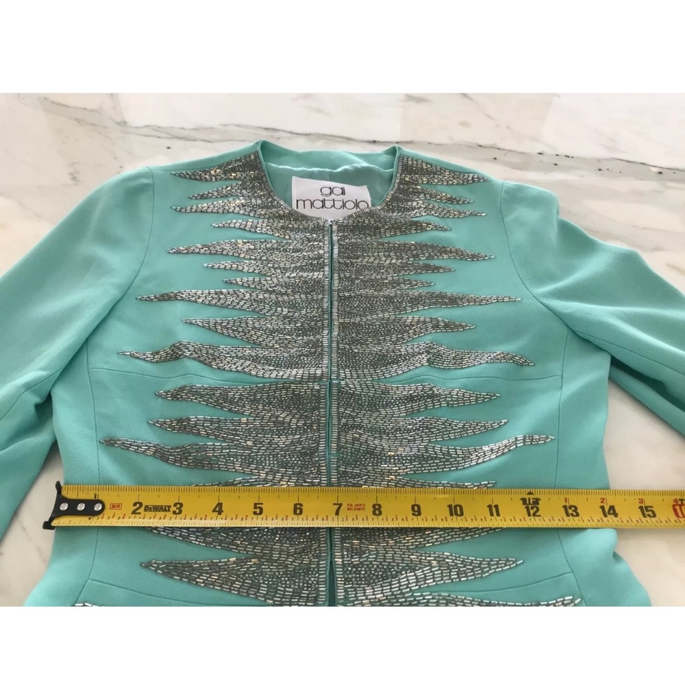 GAI MATTIOLO VINTAGE AQUA SILVER BEADED JACKET SIZE US 8 - Picture 7 of 13
